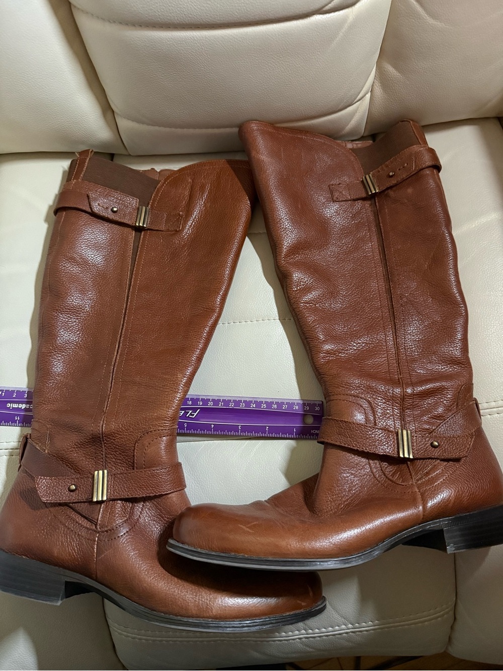 Naturalizer Brown Leather Mid-Calf Heeled Riding Boots